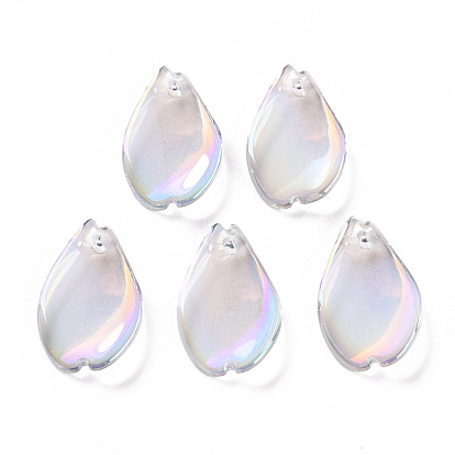 Transparent Spray Painted Glass Pendants, AB Color Plated, Petaline
