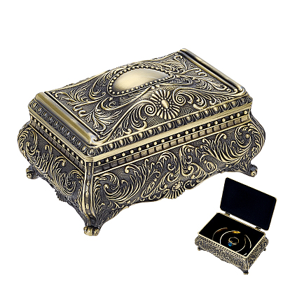 Joyeros europeos retro de latón grabado, Cajas decorativas rectangulares de metal para escritorio, ideales para guardar pequeños objetos.