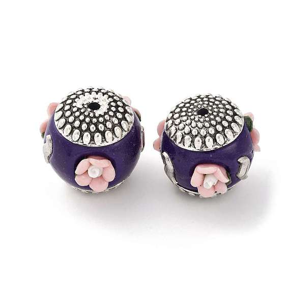 Круглые бусины из смолы ручной работы из Индонезии, со сплавочной фурнитурой, круглая с цветком