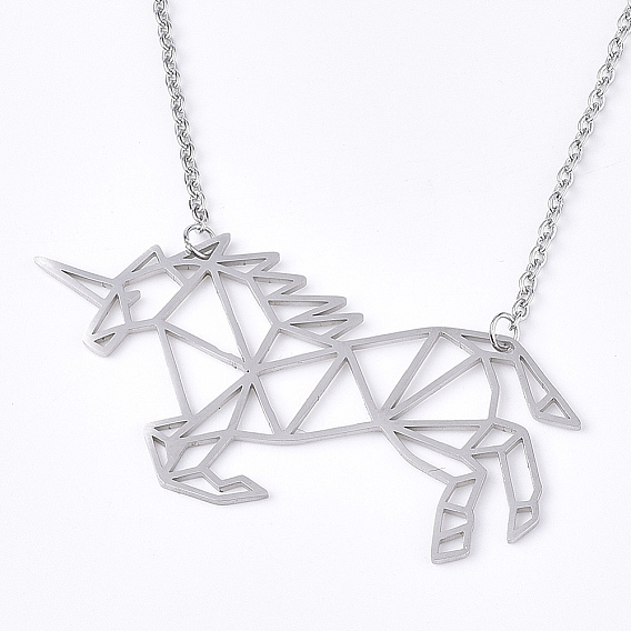 201 подвесные из нержавеющей стали ожерелья, с кабельными цепями, единорог