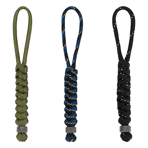 3шт полиэстер и спандекс шнур веревки брелок карабин, с 304 фурнитурой из нержавеющей стали, античное серебро