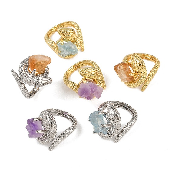 Открытые кольца-манжеты из натурального камня змеи, латунные регулируемые кольца для женщин, долговечный, золотые / платиновые