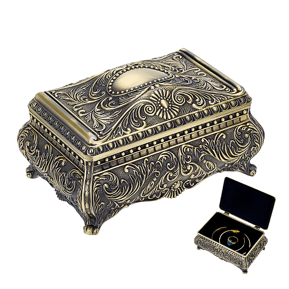 European Retro Engraved Brass Jewelry Boxes, Rectangle Desktop Metal Decorative Boxes for Trinkets