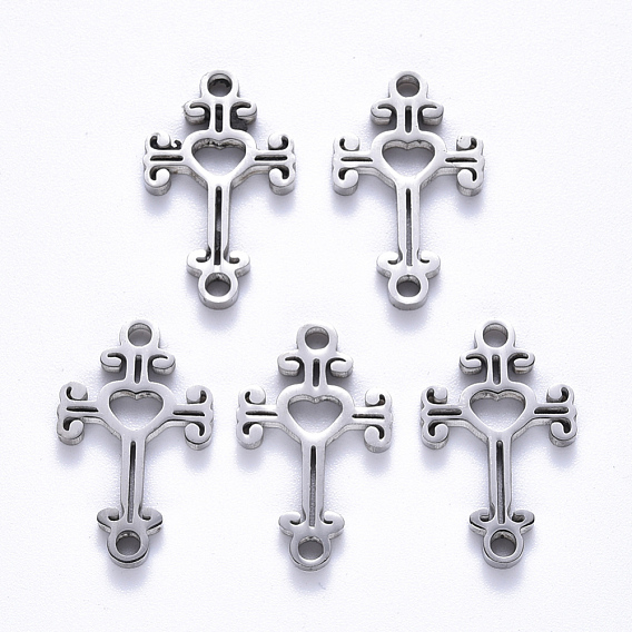 201 Stainless Steel Links Connectors, Laser Cut, Cross with Heart