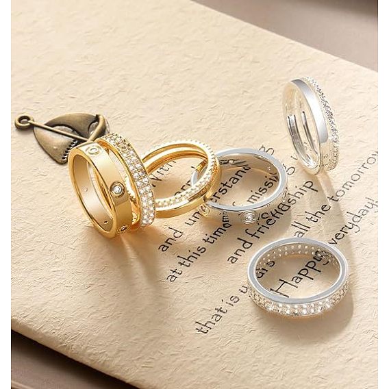 3 шт. 3 стили цинковый сплав микропаве прозрачные кубические циркониевые кольца для пальцев, штабелируемые кольца для женщин