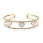 Enamel Heart Open Cuff Bangle with Clear Cubic Zirconia, Real 18K Gold Plated Brass Jewelry for Women