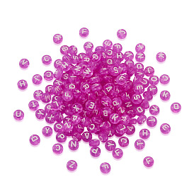 Прозрачные акриловые бусины, плоский круглый с белой буквой a ~ z