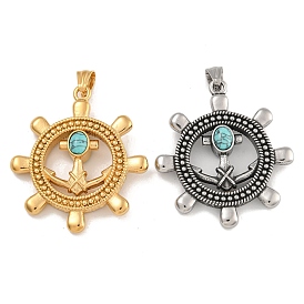 304 Stainless Steel & Synthetic Turquoise Rudder Big Pendants, Retro Viking Anchor Charms