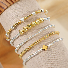 Sets aus runden, dehnbaren Messingperlen, mehrlagige, verstellbare und stapelbare Armbänder