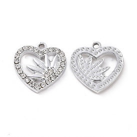 Alloy Crystal Rhinestone Pendants, Heart with Flower Charms