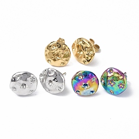 304 Stainless Steel Stud Earring Findings, with Rhinestone Settng and Ear Nuts, Flat Round with Star