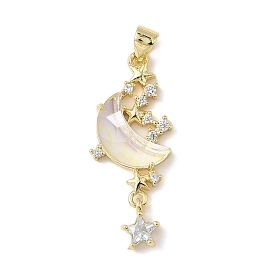 Латунные микро проложить кубического циркония подвески, со стеклом, Луна и звезды, без свинца и без кадмия, долговечный, стойки покрытие