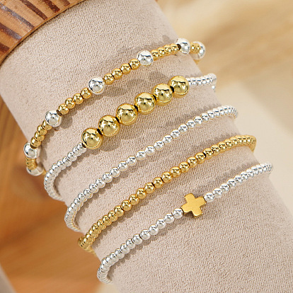 Sets aus runden, dehnbaren Messingperlen, mehrlagige, verstellbare und stapelbare Armbänder