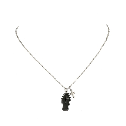 Alloy Enamel Pendant Necklace with 304 Stainless Steel Cable Chains