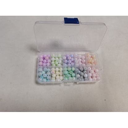 250Pcs 10 Colors Iridescent Plating Acrylic Beads, Round