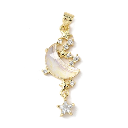 Латунные микро проложить кубического циркония подвески, со стеклом, Луна и звезды, без свинца и без кадмия, долговечный, стойки покрытие