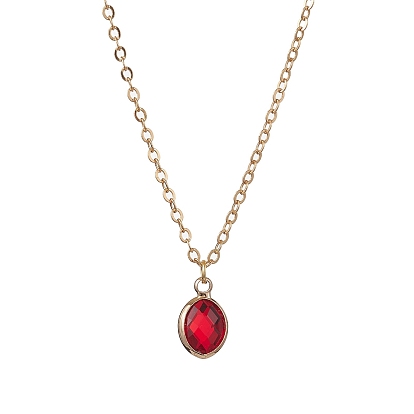 Glass Oval Pendant Necklaces, with Brass Cable Chains