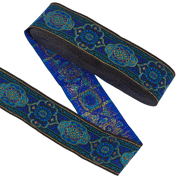7M Vintage Jacquard Polyester Ribbon, Emobridered Woven Ribbon, Flower Pattern, for Clothes Accessories