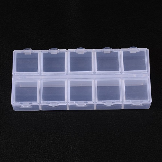 Cuboid Plastic Bead Containers, Flip Top Bead Storage, 10 Compartments, 13.2x6.2x2.05cm