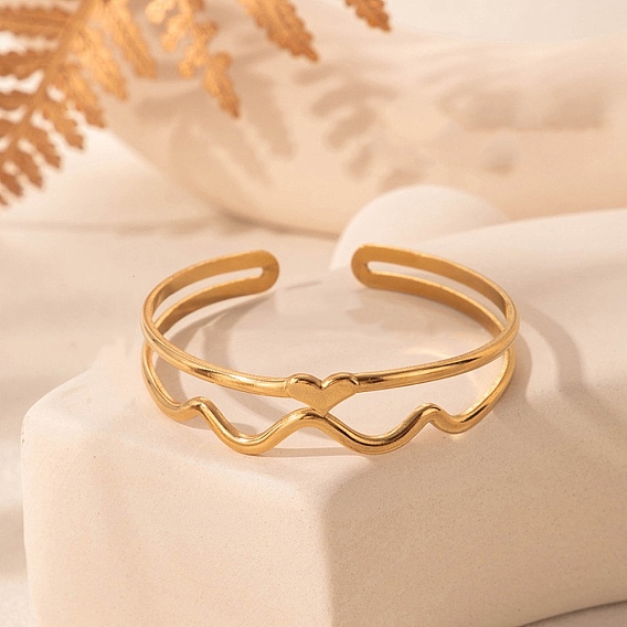 304 женские браслеты-манжеты из нержавеющей стали, сердце