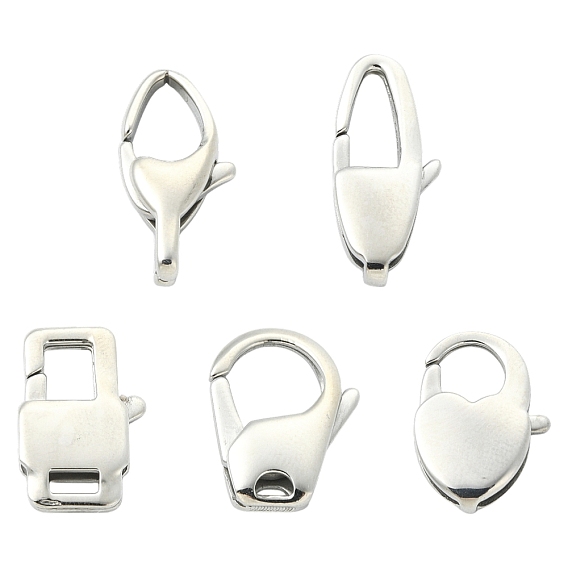 10шт 5 стили 304 застежки-карабины из нержавеющей стали, цвет нержавеющей стали