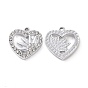 Alloy Crystal Rhinestone Pendants, Heart with Flower Charms