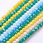 Electroplate Glass Beads Strands, Pearl Luster Plated, Imitation Jade, Faceted, Round, 4mm, hole: 0.5mm