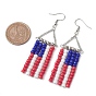 Alloy Triangle Chandelier Earrings, Independence Day Theme Glass Beaded Tassel Earrings