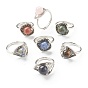 Adjustable Gemstone Cuff Rings, Open Rings, with Platinum Tone Brass Findings, Leaf