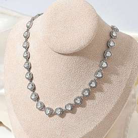 304 Colliers à maillons en forme de cœur, entièrement en cristal et strass, en acier inoxydable pour femmes