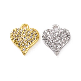 Brass Micro Pave Cubic Zirconia Charms, with Jump Rings, Heart Charm