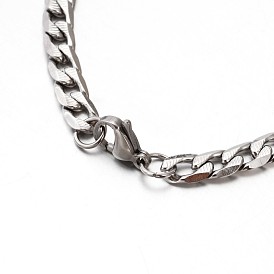 304 Stainless Steel Curb Chains Bracelets, with Lobster Claw Clasps, Faceted, 7-7/8 inch(200mm)