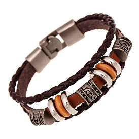 Minimalist Handmade Beaded Multi-layer Leather Bracelet for Men - Fashionable European and American Wristband