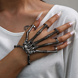 Jewelry Fashion Personality Punk Skull Hand Bone Versatile Five Finger Ring Bracelet Adjustable One Chain
