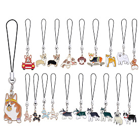 20 шт. эмалевые подвески для собак из сплава с ремешками для мобильных телефонов, с оплеткой нейлоновой нити
