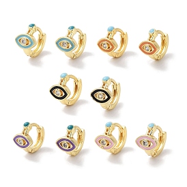 Серьги-кольца из латуни с прозрачным кубическим цирконием, женские серьги с эмалью от сглаза, реальный 18 k позолоченный