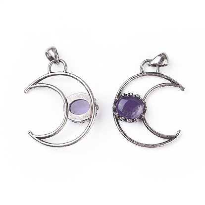 Gemstone Pendants, with Brass Findings, Moon