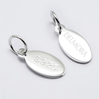 925 Sterling Silber Charme, ellipsenförmige, mit s925-Stempel und Delmora auf der anderen Seite