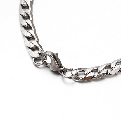304 Stainless Steel Curb Chains Bracelets, with Lobster Claw Clasps, Faceted, 7-7/8 inch (200mm)
