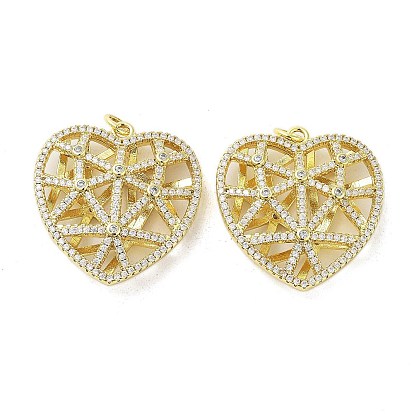 Rack Plating Brass Micro Pave Clear Cubic Zirconia Pendants, with Jump Ring, Long-Lasting Plated, Lead Free & Cadmium Free & Nickel Free, Heart