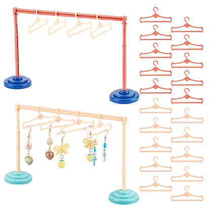 4 Sets 4 Style Plastic Doll Clothes Drying Laundry Rack Set, including Clothes Hangers and Base, Bar, for Doll Clothing Outfits Hanging