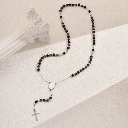 Винтажные четки из натурального окрашенного агата, крестик Девы Марии кулон y ожерелья для женщин, цвет нержавеющей стали