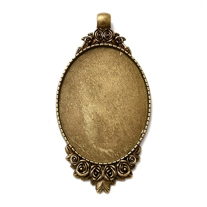 Винтажный тибетский стиль сплава резные розы большой кулон настройки кабошон, без кадмия и без свинца, чашки безель с краями, овальный поднос: 40x30 мм, 63x32x2.5 мм, Отверстие : 4 мм , около 100~108 шт / 1000 г