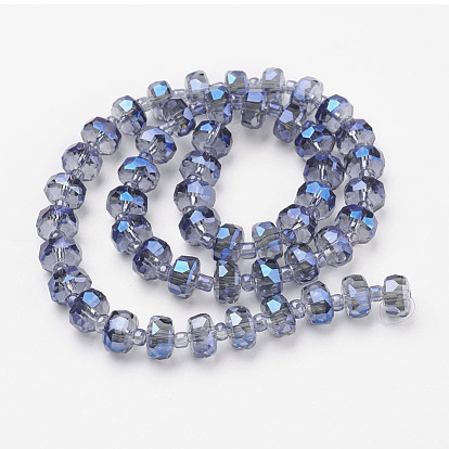 Electroplate Glass Beads Strands, Full Rainbow Plated, Faceted, Flat Round
