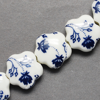 Perles de porcelaine imprimés faits à la main, fleur, 14x15x6mm, Trou: 3mm