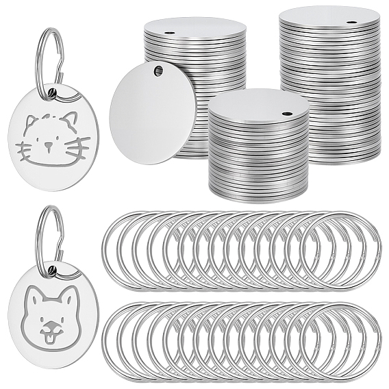 Сделай сам наборы для ключей, включая подвески из нержавеющей стали и разъемные брелоки из железа., плоско-круглые