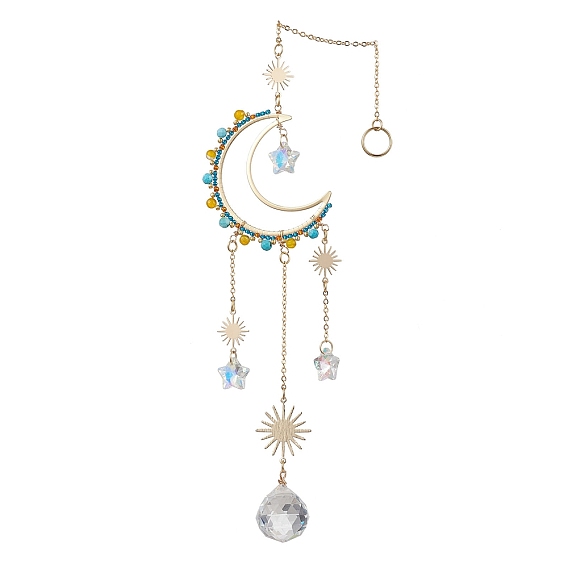 Подвеска в виде луны в обертке из натурального агата и говлита, Стеклянная звезда/круглая кисточка для домашних подвесных украшений