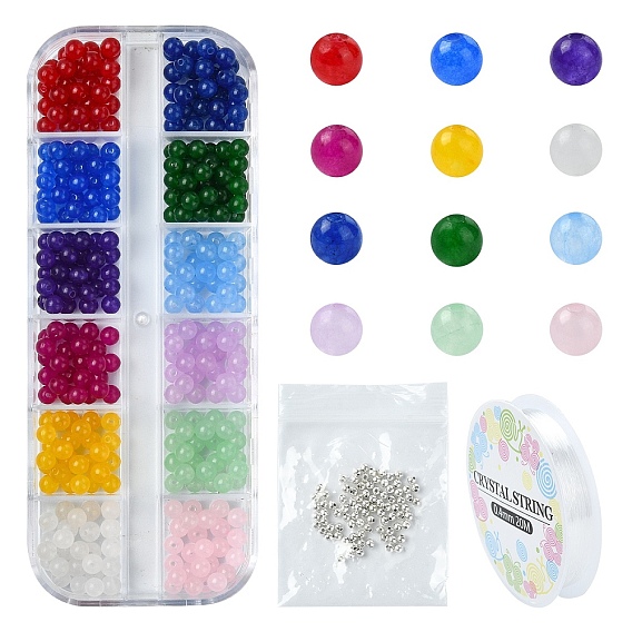 DIY Round Natural & Dyed Malaysia Jade Beads Stretch Bracelets Making Kits