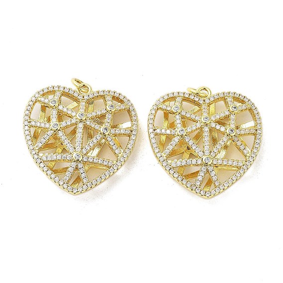 Rack Plating Brass Micro Pave Clear Cubic Zirconia Pendants, with Jump Ring, Long-Lasting Plated, Lead Free & Cadmium Free & Nickel Free, Heart