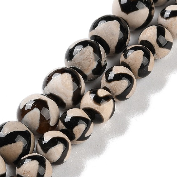 Натуральный тибетский волновой узор бусины из агата дзи, окрашенная и подогревом, круглые